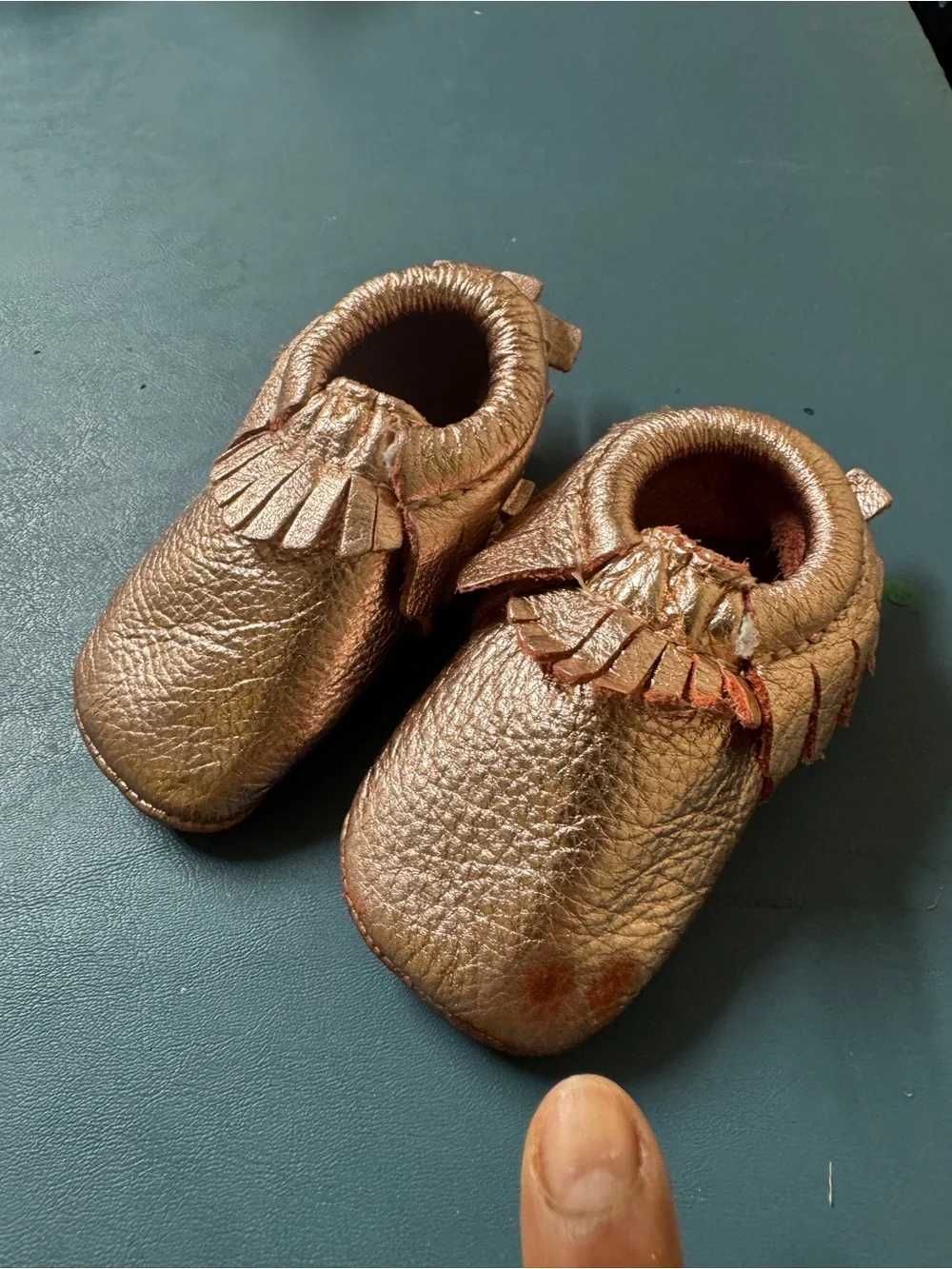Freshly Picked Rose gold infant moccasins size 2
